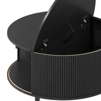 HOMCOM Coffee Table with Lift Top and Hidden Storage, Round Centre Table with Fluted Sliding Door, 80 cm, Black Wood Effect(m-13)