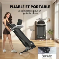 HOMCOM Tapis de Course Electrique Pliable Tapis Roulant 1-12 Km/h 500 W écran LCD 12 programmes Noir(m-5)