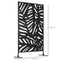 Outsunny Biombo de 3 Painéis 122x198 cm Biombo Separador de Ambientes com Suporte Design de Folhas Preto(m-3)