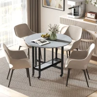 HOMCOM Mesa de Jantar Dobrável com Rodas e Prateleira Aberta Mesa de Cozinha para Espaços Pequenos Cinzento Cimento(m-10)