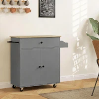 HOMCOM Desserte de cuisine sur roulettes, Îlot central cuisine tiroir étagère réglable support à épices et porte-serviette gris(m-2)