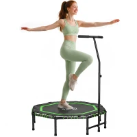 HOMCOM 48" Octagonal Mini Fitness Rebounder Trampoline Indoor Outdoor Foldable Mini Jumper with Adjustable Handle, Green(m-11)
