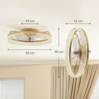 HOMCOM Ceiling Fan with Lights, Dimmable LED Mount Ceiling Fan Light with Remote App Control for Bedroom, Gold Tone(m-3)