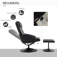 HOMCOM Poltrona Relax Reclinável até 145° com Banco de Apoio para os Pés Estofada em PU e Estrutura de Aço 78x67x98 cm Preto(m-4)