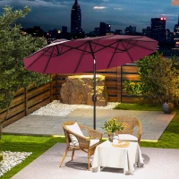 Outsunny Ombrellone da Giardino Doppio Inclinabile con Apertura a Manovella, 295x152x222cm, Rosso(m-10)