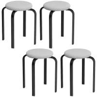 HOMCOM Stapelhocker Set mit 4 Stück, Moderne Gepolsterte Runde Hocker ohne Rückenlehne für Küche, Esszimmer, Grau(m-1)