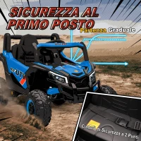 AIYAPLAY Macchina Elettrica per Bambini UTV 12V con Cintura, Telecomando, Sospensioni, USB, 3-7 km/h, 3-5 Anni, Blu(m-5)