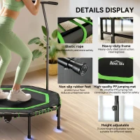 HOMCOM 48" Octagonal Mini Fitness Rebounder Trampoline Indoor Outdoor Foldable Mini Jumper with Adjustable Handle, Green(m-5)