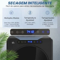 HOMCOM Máquina de Secar Roupa 3 KG 1000W Função Anti-Rugas Esterilizar Temporizador Ecrã LED Tátil Preto(m-4)