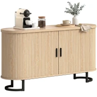 HOMCOM Buffet salon, meuble de rangement ovale avec 2 portes coulissantes et étagères réglables, 140x40x75cm, bois naturel(m-16)