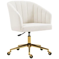 HOMCOM Cadeira de Escritório com Rodas Assento Acolchoado de Veludo Largura Ajustável Espuma de Alta Resiliência 61x60x83,5-92,5 cm Creme(m-11)