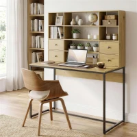 HOMCOM Biurko komputerowe z 4 szufladami i półkami, biurko 105 cm, drewno naturalne(m-10)