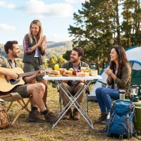 Outsunny Mesa Dobrável de Campismo 75x50x73,5 cm com Altura Ajustável em 5 Níveis com Bancada em HDPE e Estrutura Metálica Branco(m-10)