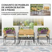 Outsunny Conjunto de Muebles Jardín Exterior de Ratán de 4 Piezas con Sofá Sillones y Mesa de Tablero de Vidrio Natural(m-4)