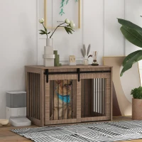 PawHut Hundebox Hundekäfig, Verriegelbar, Holzoptik, rustikales Design, 98 cm x 58 cm x 61 cm, Walnuss + Schwarz(m-10)
