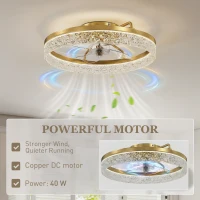 HOMCOM Ceiling Fan with Lights, Dimmable LED Mount Ceiling Fan Light with Remote App Control for Bedroom, Gold Tone(m-7)