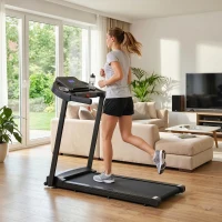 HOMCOM Passadeira para Casa 1-12 KM/H 1,5HP com 12 Programas Rodas Ecrã LED e Suporte para Telemóvel para Casa ou Escritório(m-16)