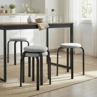 HOMCOM Stapelhocker Set mit 4 Stück, Moderne Gepolsterte Runde Hocker ohne Rückenlehne für Küche, Esszimmer, Grau(m-2)