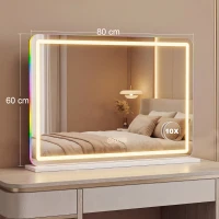 HOMCOM Miroir maquillage lumineux 80x60cm, miroir coiffeuse LED dimmable, lumière RGB, 3 températures de couleur, blanc(m-3)