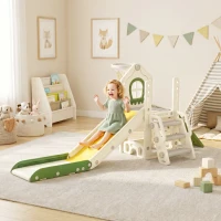 AIYAPLAY Faltbare 5-in-1 Kleinkinderrutsche mit Kletterelement, Basketballkorb, Stauraum und Basketball für Kinder von 1-3 Jahren, Cremeweiß(m-10)