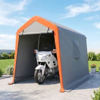 Outsunny Tenda Garagem Portátil 2,4x1,8 m para Carro Impermeável com Porta Zipada e Enrolável, Janelas UPF30+ Cinzento Claro(m-10)