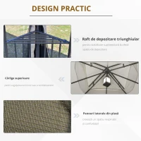 Outsunny Pavilion de grădină cu acoperiș dublu, cort pentru petreceri, cu 4 x pereți laterali, Metal+Poliester, Bej, 2,99 x 2,99 x 2,74 m(m-4)