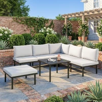 Outsunny Lounge Gartenmöbel Set 5-6 Personen Gartenlounge Set mit 2 Sitzer Gartensofa 2 Stühle Eckstuhl Lamell-Tisch Fußhocker(m-10)