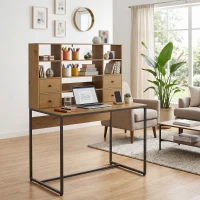 HOMCOM Biurko komputerowe z 4 szufladami i półkami, biurko 105 cm, drewno naturalne(m-9)