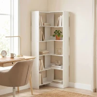 HOMCOM Estante Expansível 5 Níveis Estante para Livros Giratória 350° Largura Ajustável Convertível em L Reta ou Compacta 111,5x23,8x163,7 cm Branco(m-10)