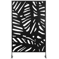 Outsunny Biombo de 3 Painéis 122x198 cm Biombo Separador de Ambientes com Suporte Design de Folhas Preto(m-7)