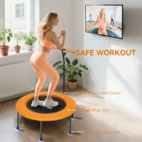 HOMCOM 40" Fitness Trampoline with Adjustable Handle, Rebounder Trampoline, Mini Jumper for Indoor Exercise Workout, Orange(m-6)