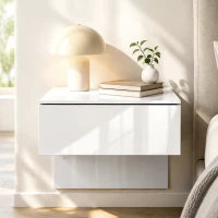 HOMCOM Conjunto de 2 Mesas de Cabeceira Suspensas com Gaveta para Fixar na Parede para Quarto 40x35x36,2 cm Branco Brilhante(m-8)