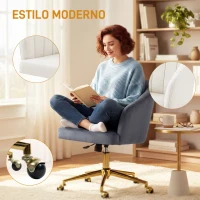 HOMCOM Cadeira de Escritório com Rodas de Veludo com Encosto Acolchoado Altura Ajustável Espuma Alta Resiliência Cinzento(m-4)