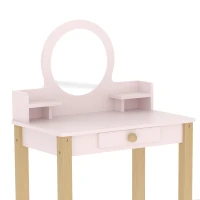 AIYAPLAY Coiffeuse enfant en bois avec miroir et tabouret, table de maquillage enfant avec tiroir et étagère, 3 à 6 ans, rose(m-6)