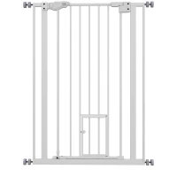 PawHut Cancellino per Cani Regolabile Alto con Porta Piccola e Chiusura Automatica, 74-80x104cm, Bianco(m-1)