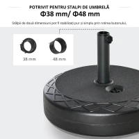 Outsunny Baza pentru umbrela rotunda Φ55cm din plastic de 30kg pentru stalpi de 38-48mm negru(m-4)