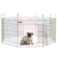 PawHut Freilaufgehege, Welpenauslauf, modulares Design, verriegelbar, Stahl, Ø156x60H cm, Bunt(m-12)