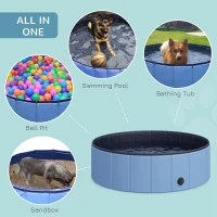 PawHut Foldable Dog Pool for Puppies and Ducks, Thickened PVC Dog Paddling Pool Bath Tub Hard Board, Anti-Slip Bottom and Drainage Hole, 100 x 30cm, Blue(m-4)