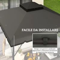 Outsunny Copertura per Gazebo 3x3 m a 2 Livelli con 8 Fori di Drenaggio, in Poliestere Grigio Chiaro e Scuro(m-5)