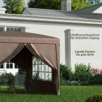 Outsunny 3 x 3 m Paviljoen met 4 zijwanden, ramen, feesttent met UV-bescherming, tuinpaviljoen incl. draagtas, Staal, Koffie(m-7)