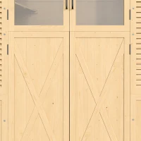 Outsunny Houten Tuinschuur Inloop Gereedschapsschuur met Planken Acrylramen Dubbele Deur Asfalt Dak Lamellenventilatie Bodemplaat(m-13)