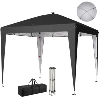Outsunny Pavilion pliabil 3x3 m, înălțime reglabilă, cu lumină centrală și telecomandă, din metal și poliester, negru(m-11)