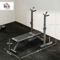 HOMCOM Panca Pesi Pieghevole con 8 Altezze Regolabili e Supporto Bilanciere in Acciaio e PU, 140x73x98-122 cm, Grigio(m-3)