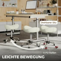 HOMCOM Sattelstuhl, höhenverstellbarer Rollstuhl mit PU-Leder für Massage, Spa, Klinik, Beauty und Tattoo, Cremeweiß(m-6)