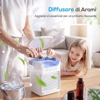 HOMCOM Ventilatore da Tavolo con 3 Velocità, Luce RGB e Testa Regolabile, Bianco(m-7)