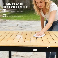 Outsunny Masă de Grădină pentru 6 Persoane, 127 x 70 cm, Masă de Exterior cu Blat cu Lamele din Lemn Plastic, Cadru Metalic(m-6)
