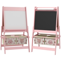 AIYAPLAY 3-in-1 Kinderezel met papierrol, krijtbord, whiteboard, opbergmanden, 54 x 46,5 x 93 cm, roze