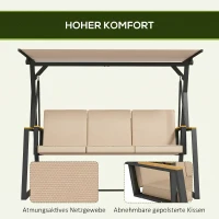 Outsunny Tuin schommelbank Hollywoodschommel 3-zits, met zonnedak, weerbestendig, Beige + Zwart(m-6)