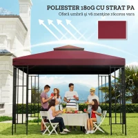 Outsunny Acoperiș de Rezervă pentru Foișor 3x3 m pe Două Niveluri și Anti-UV din Poliester cu Ventilație, Roșu(m-6)