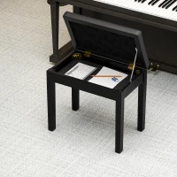 HOMCOM Banco de piano, revestimento em couro sintético, botões capitonê, compartimento de armazenamento, pés de madeira, Preto(m-5)